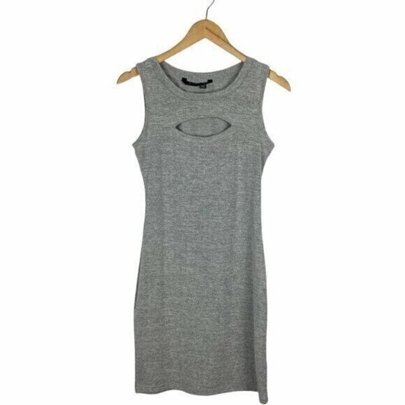 SEVEN Sisters Grey Stretch Knit Sleeveless Bodycon Mini Dress Chest Cut Out US S - Picture 1 of 6